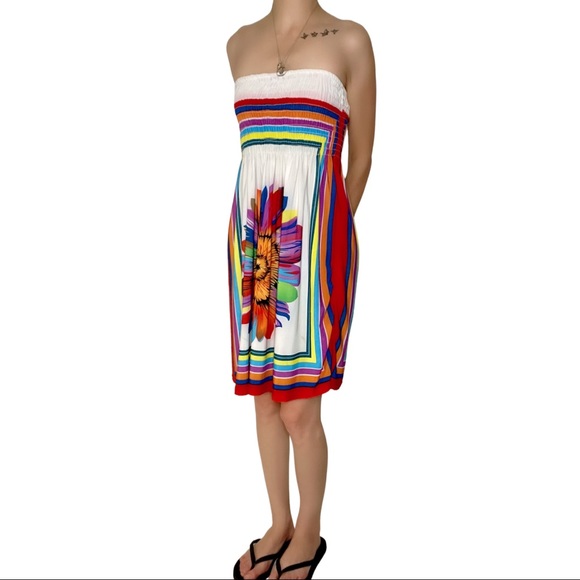 Just Love Bright Colorful Sunflower Strapless Sundress - Picture 6 of 8